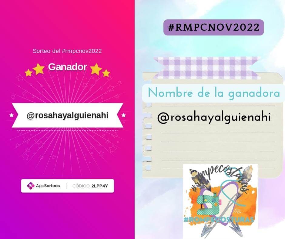 Imagen compuesta por el cartel oficial de App sorteos con el nombre de la ganadora del #rmpcnov2022